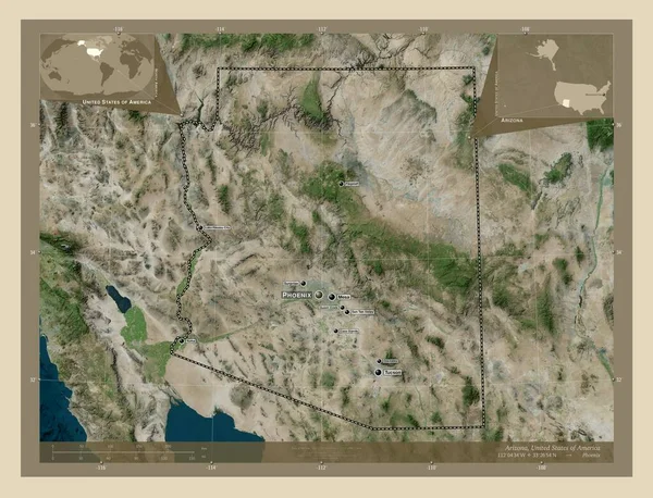 Arizona Amerikai Egyesült Államok Nagy Felbontású Műholdas Térkép Régió Nagyvárosainak — Stock Fotó