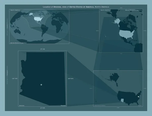 Arizona Stan Stany Zjednoczone Ameryki Schemat Przedstawiający Położenie Regionu Mapach — Zdjęcie stockowe