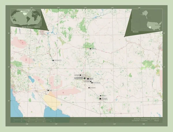 Arizona Amerika Birleşik Devletleri Açık Sokak Haritası Bölgenin Büyük Şehirlerinin — Stok fotoğraf
