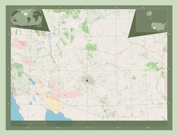 アリゾナ州 アメリカ合衆国の州 ストリートマップを開く コーナー補助位置図 — ストック写真