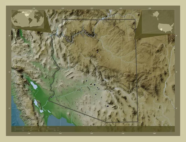 Аризона Штат Соединенные Штаты Америки Карта Высоты Окрашенная Вики Стиле — стоковое фото