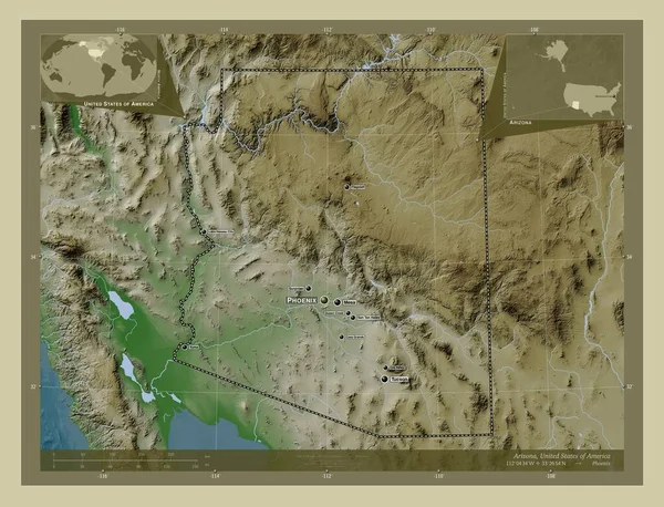Arizona Estados Unidos América Mapa Elevação Colorido Estilo Wiki Com — Fotografia de Stock
