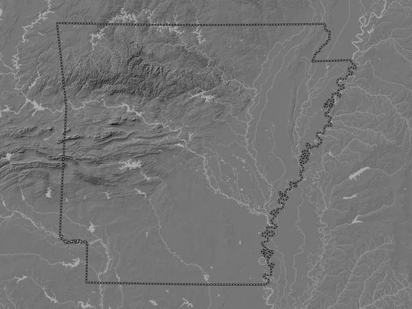Arkansas Estado Los Estados Unidos América Mapa Elevación Bilevel Con — Foto de Stock