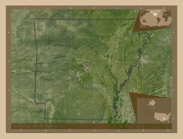 Арканзас Штат Соединенные Штаты Америки Карта Спутника Низкого Разрешения Вспомогательные — стоковое фото