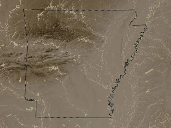 Arkansas State United States America Elevation Map Colored Sepia Tones — Stock Photo, Image