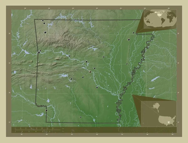 Arkansas Staat Van Verenigde Staten Van Amerika Hoogtekaart Gekleurd Wiki — Stockfoto
