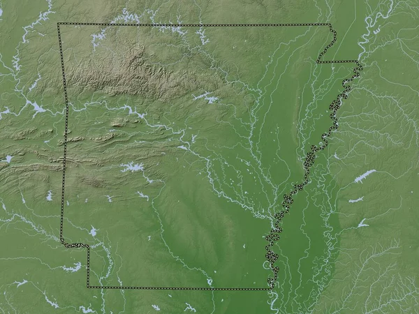 Arkansas Stato Degli Stati Uniti America Mappa Dell Elevazione Colorata — Foto Stock