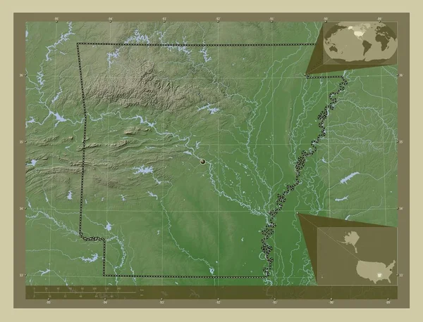 Arkansas Estado Dos Estados Unidos América Mapa Elevação Colorido Estilo — Fotografia de Stock