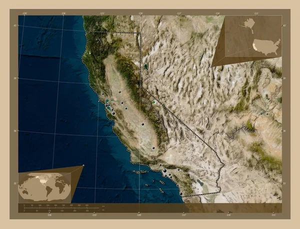 Californië Verenigde Staten Van Amerika Lage Resolutie Satellietkaart Locaties Van — Stockfoto