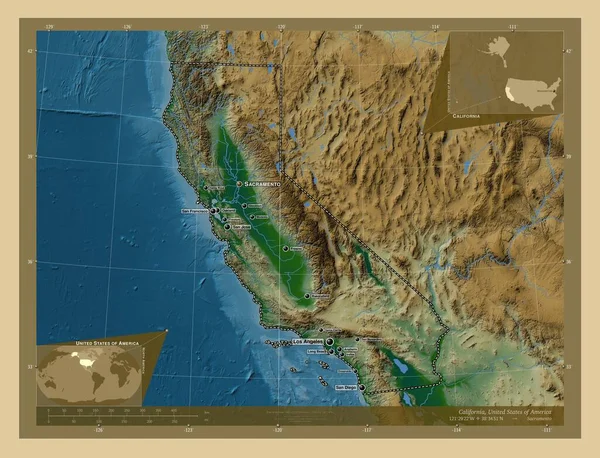 Kalifornie Stát Spojené Státy Americké Barevná Mapa Jezery Řekami Umístění — Stock fotografie