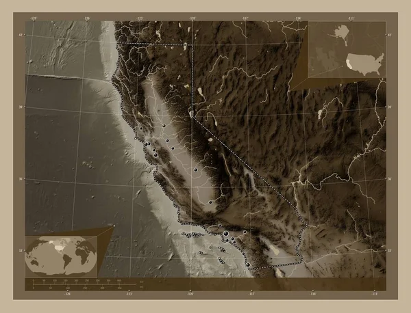 Californie État Des États Unis Amérique Carte Altitude Colorée Dans — Photo