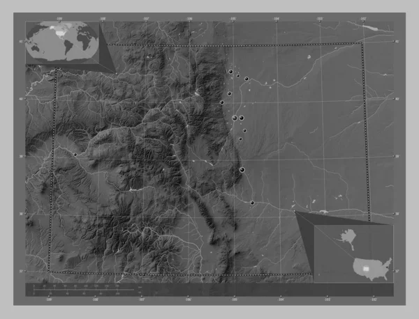 Colorado Verenigde Staten Van Amerika Grayscale Hoogte Kaart Met Meren — Stockfoto
