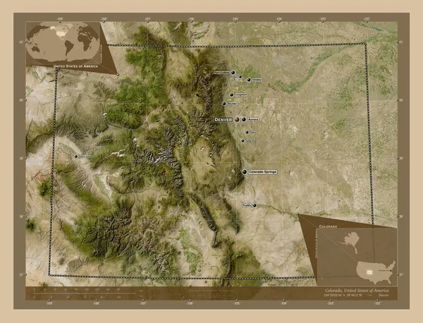 Colorado Amerikai Egyesült Államok Kis Felbontású Műholdas Térkép Régió Nagyvárosainak — Stock Fotó