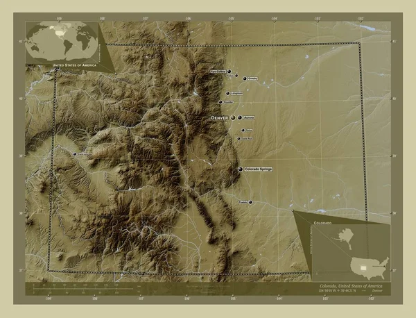 Colorado Stát Spojené Státy Americké Zdvihová Mapa Zbarvená Stylu Wiki — Stock fotografie