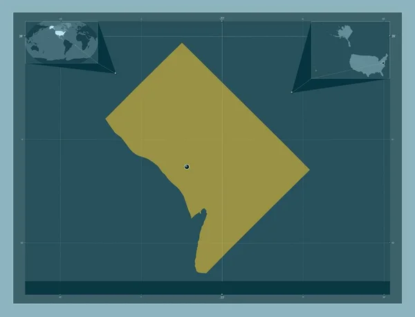 哥伦比亚特区 美利坚合众国的联邦特区 固体的颜色形状 角辅助位置图 — 图库照片