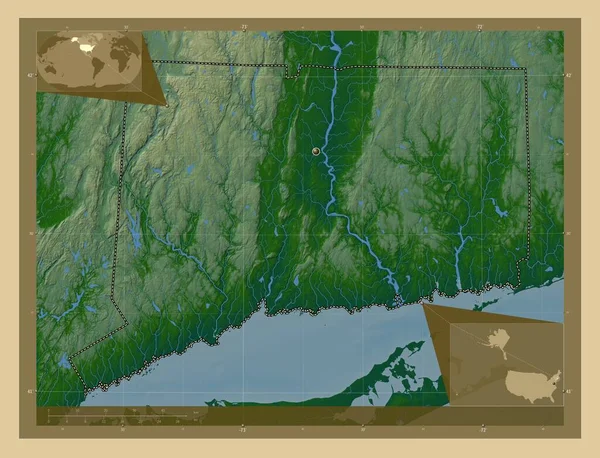 Connecticut Stato Degli Stati Uniti America Mappa Elevazione Colorata Con — Foto Stock