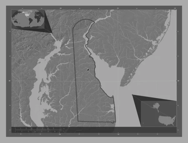 Delaware State United States America Bilevel Elevation Map Lakes Rivers — Stock Photo, Image