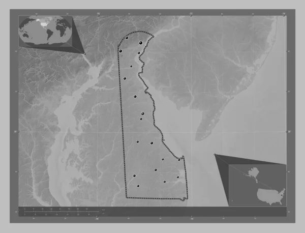 Delaware State United States America Grayscale Elevation Map Lakes Rivers — Stock Photo, Image