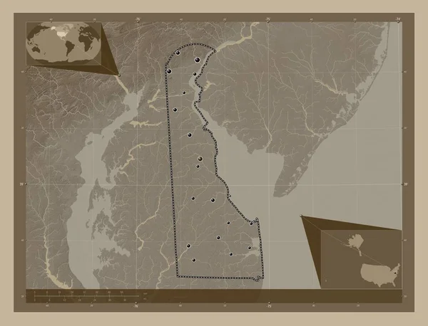 Ντελαγουέρ Πολιτεία Των Ηνωμένων Πολιτειών Της Αμερικής Υψόμετρο Χάρτη Χρωματισμένο — Φωτογραφία Αρχείου