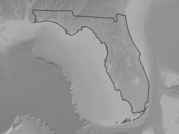 佛罗里达州 美利坚合众国的一个州 带有湖泊和河流的灰度高程图 — 图库照片