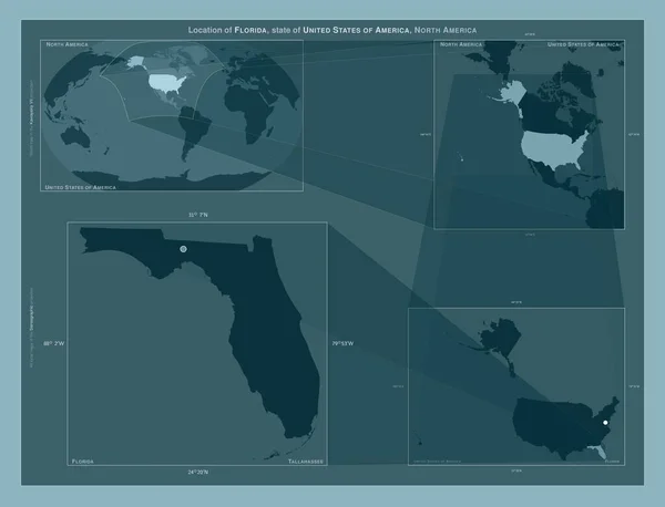 Floryda Stan Stany Zjednoczone Ameryki Schemat Przedstawiający Położenie Regionu Mapach — Zdjęcie stockowe