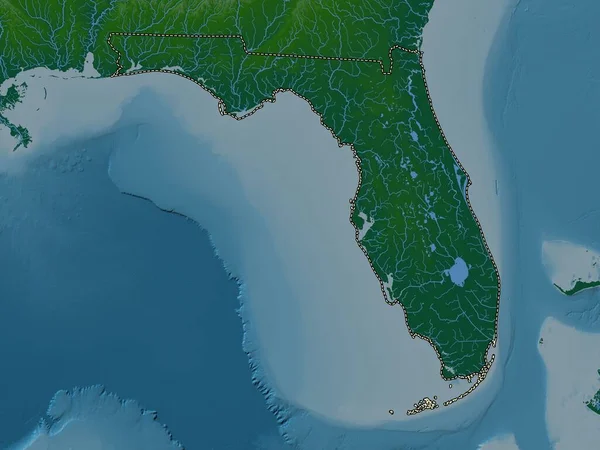 Florida Estado Dos Estados Unidos América Mapa Elevação Colorido Com — Fotografia de Stock