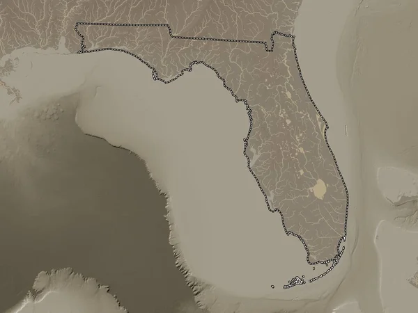 Florida Verenigde Staten Van Amerika Hoogtekaart Gekleurd Sepia Tinten Met — Stockfoto