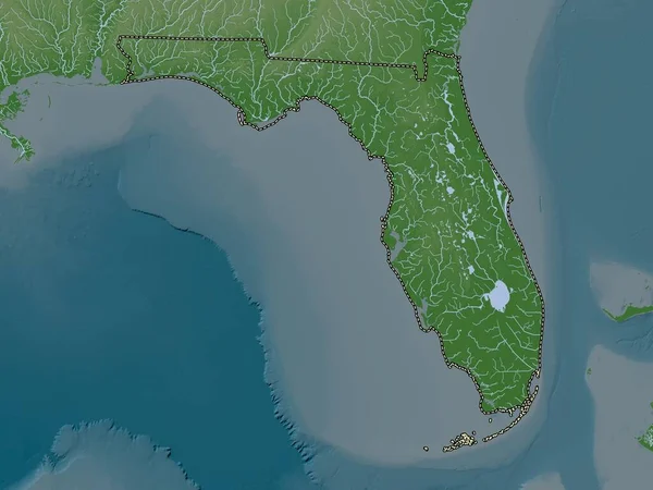 佛罗里达州 美利坚合众国的一个州 带有湖泊和河流的Wiki风格的高程图 — 图库照片