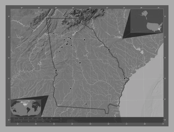 Джорджия Штат Соединенные Штаты Америки Карта Рельефа Билевела Озерами Реками — стоковое фото