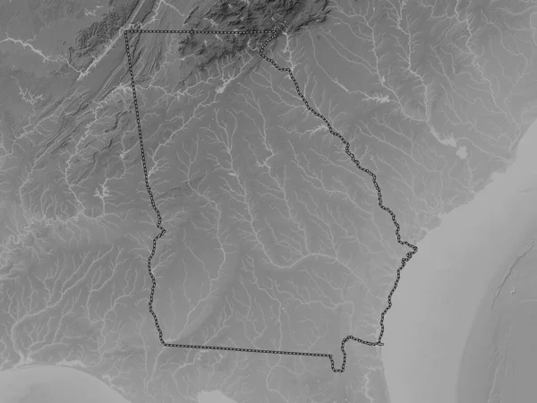 格鲁吉亚 美利坚合众国的一个州 带有湖泊和河流的灰度高程图 — 图库照片