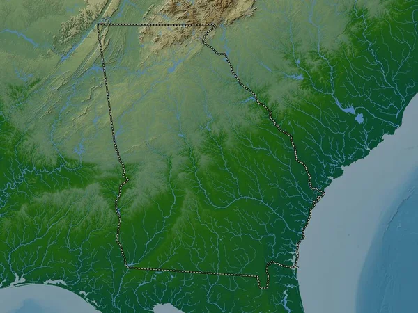 ジョージア州 アメリカ合衆国の州 湖や川と色の標高マップ — ストック写真