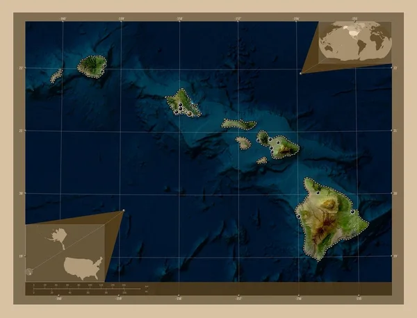 Hawaii Amerika Birleşik Devletleri Düşük Çözünürlüklü Uydu Bölgenin Büyük Şehirlerinin — Stok fotoğraf