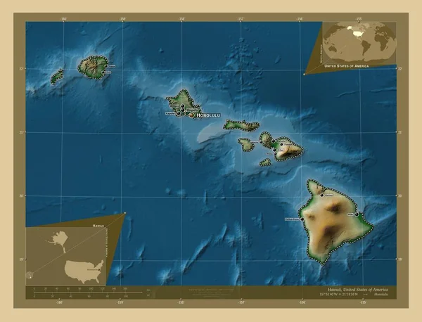 Hawaï Staat Van Verenigde Staten Van Amerika Gekleurde Hoogtekaart Met — Stockfoto