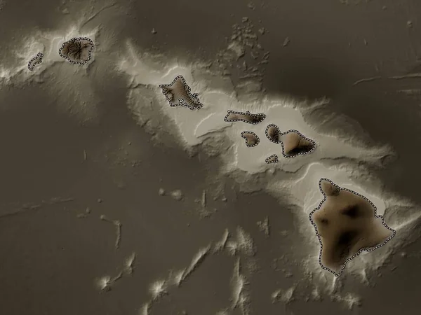 Hawaii Amerika Birleşik Devletleri Yükseklik Haritası Sepya Tonlarında Göller Nehirlerle — Stok fotoğraf
