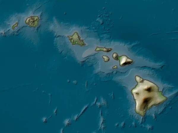 ハワイ アメリカ合衆国の州 湖や川とWikiスタイルで着色された標高マップ — ストック写真