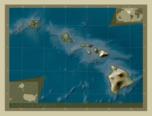 Hawaii Amerikas Förenta Stater Höjd Karta Färgad Wiki Stil Med — Stockfoto
