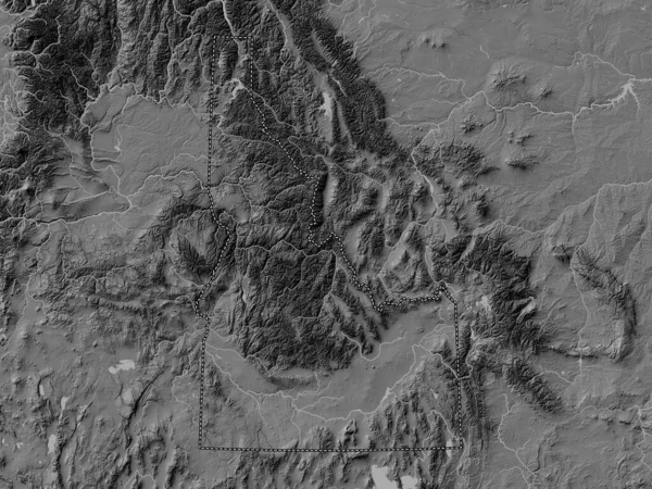 Idaho, state of United States of America. Bilevel elevation map with lakes and rivers