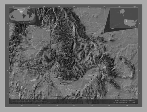 Айдахо Штат Сполучених Штатів Америки Білевелівська Карта Висот Озерами Річками — стокове фото