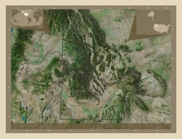 Idaho, state of United States of America. High resolution satellite map. Corner auxiliary location maps