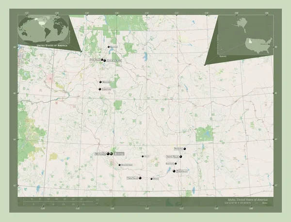 Idaho Stan Stany Zjednoczone Ameryki Otwórz Mapę Ulic Lokalizacje Nazwy — Zdjęcie stockowe