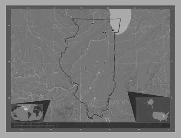 Illinois Bundesstaat Der Vereinigten Staaten Von Amerika Karte Mit Seen — Stockfoto