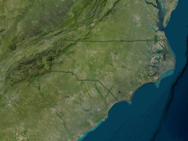 Kuzey Carolina, Amerika Birleşik Devletleri. Düşük çözünürlüklü uydu haritası