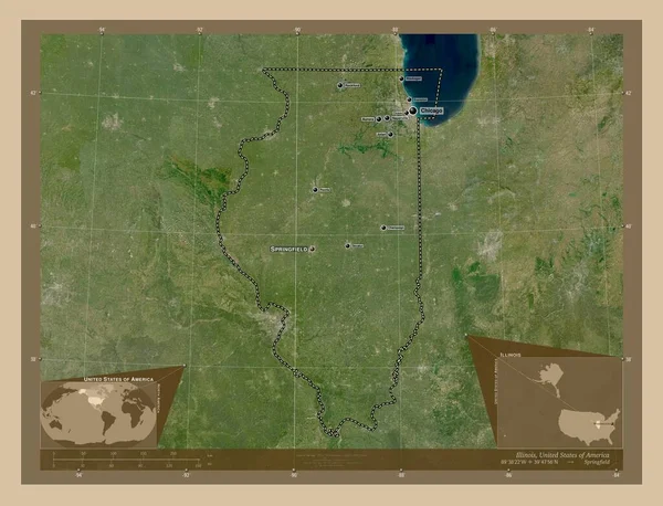 Ιλινόις Πολιτεία Των Ηπα Δορυφορικός Χάρτης Χαμηλής Ανάλυσης Τοποθεσίες Και — Φωτογραφία Αρχείου