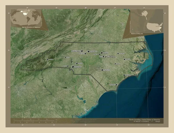 Βόρεια Καρολίνα Πολιτεία Των Ηπα Υψηλής Ανάλυσης Δορυφορικός Χάρτης Τοποθεσίες — Φωτογραφία Αρχείου