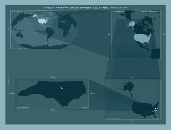 Karolina Północna Stan Stany Zjednoczone Ameryki Schemat Przedstawiający Położenie Regionu — Zdjęcie stockowe