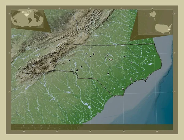 Karolina Północna Stan Stany Zjednoczone Ameryki Mapa Wzniesień Kolorowa Stylu — Zdjęcie stockowe