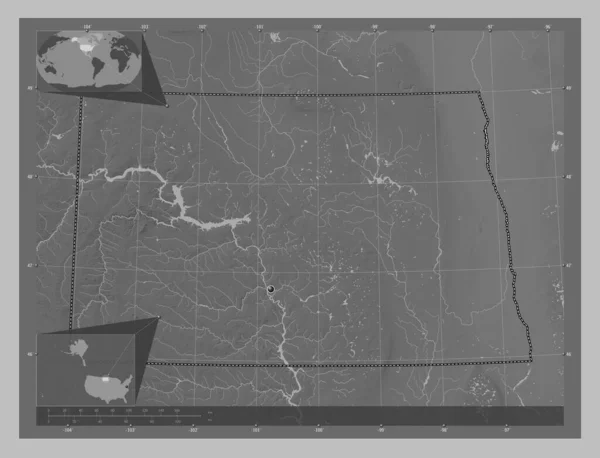 North Dakota Amerikas Förenta Stater Grayscale Höjdkarta Med Sjöar Och — Stockfoto