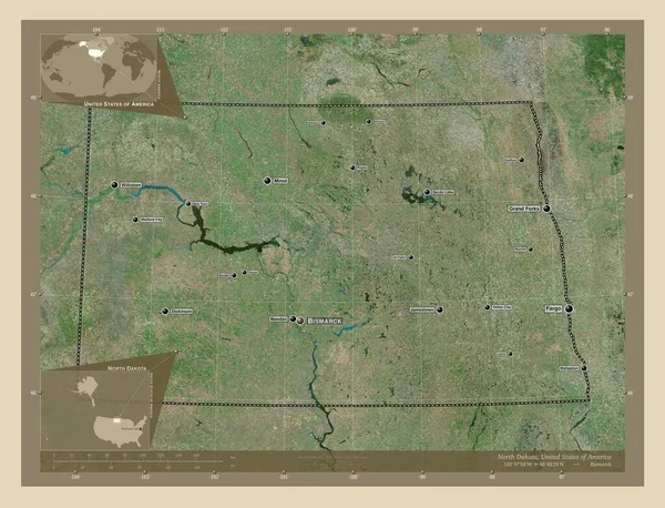 Βόρεια Ντακότα Πολιτεία Των Ηπα Υψηλής Ανάλυσης Δορυφορικός Χάρτης Τοποθεσίες — Φωτογραφία Αρχείου
