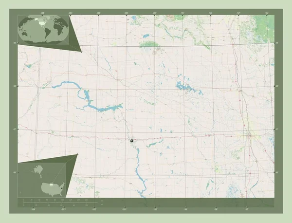 Βόρεια Ντακότα Πολιτεία Των Ηπα Χάρτης Του Δρόμου Γωνιακοί Χάρτες — Φωτογραφία Αρχείου
