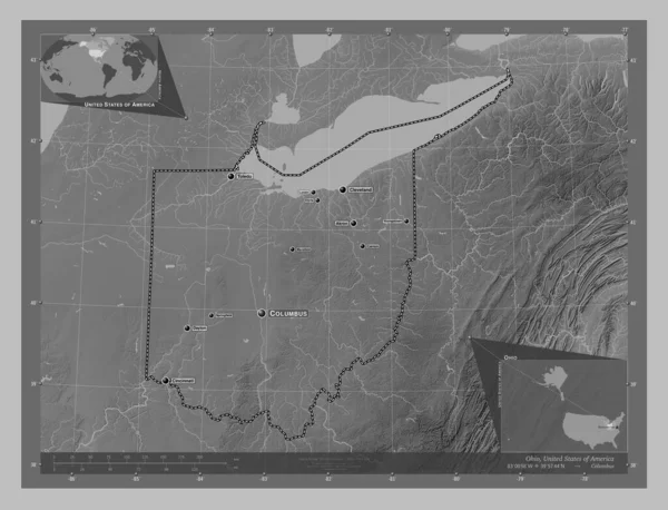 Οχάιο Πολιτεία Ηνωμένων Πολιτειών Της Αμερικής Υψόμετρο Διαβαθμίσεων Του Γκρι — Φωτογραφία Αρχείου